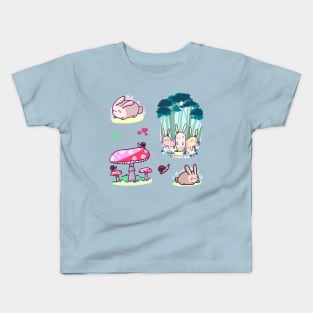 Cute bunnies and mushrooms sticker pack (get in medium or large) Kids T-Shirt